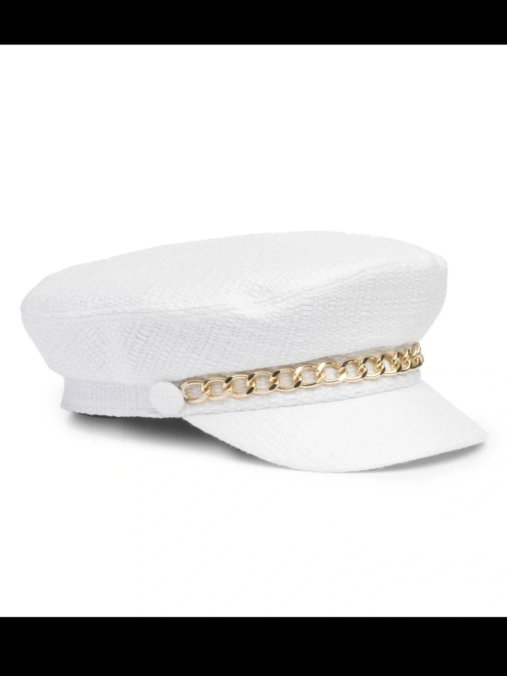 White Chain-Trim Baker Boy Cap - Women Accessories